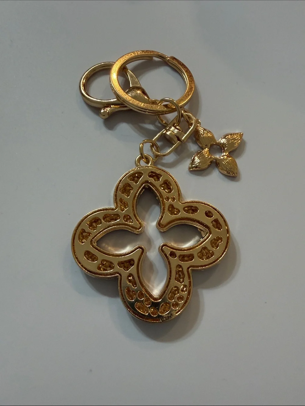 Blooming Flower Gold & Pink Crystal Flower Keychain Bag Charm